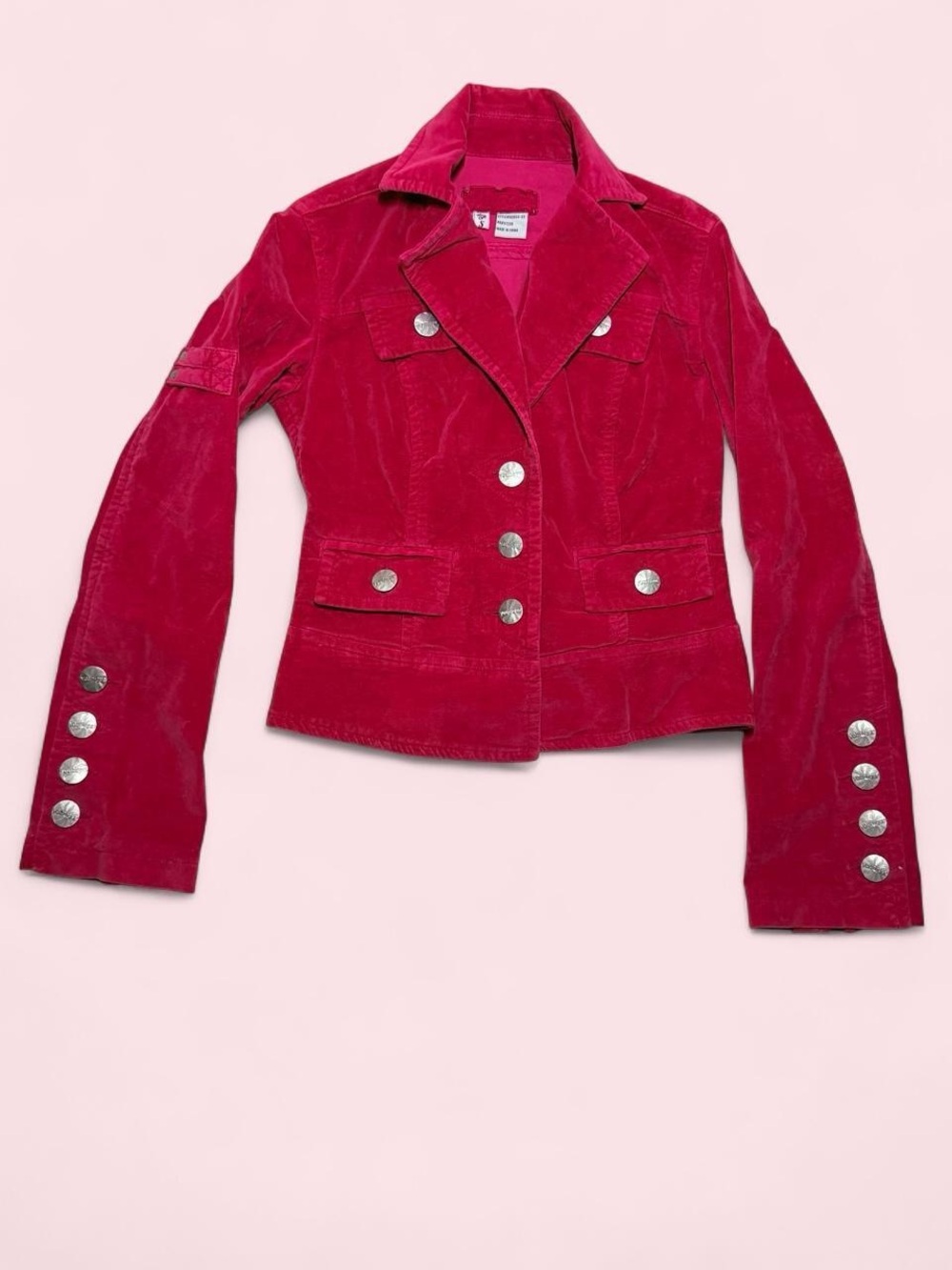Younique Women's Deep Pink Velvet Blazer with Silver Buttons